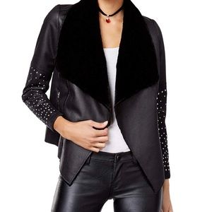 XOXO Draped Faux-Leather Studded Jacket
